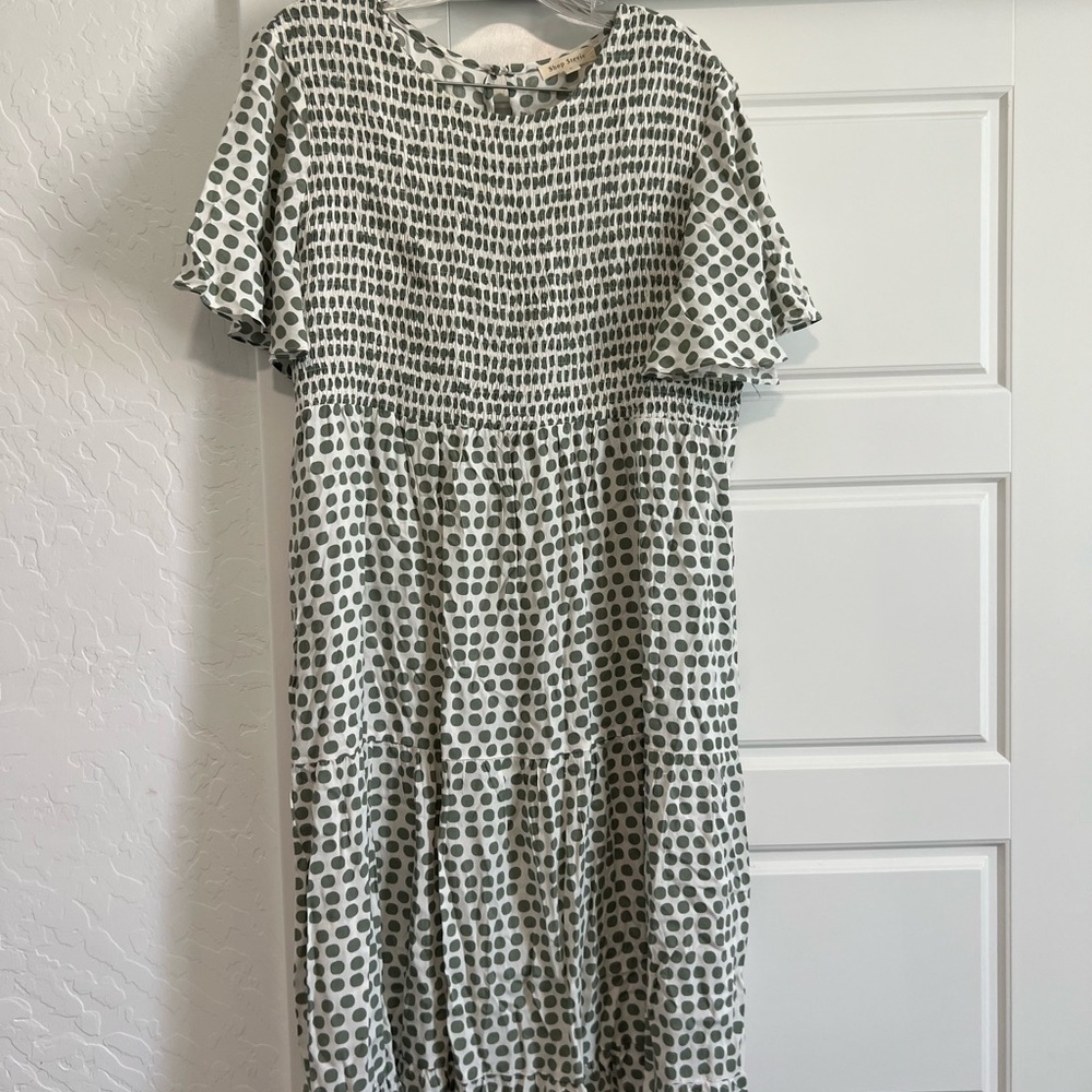 Shop Stevie Green and White Textured Dress